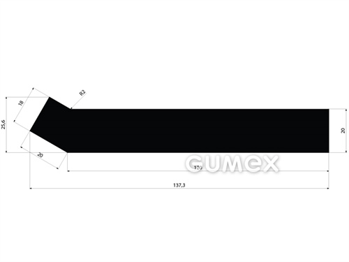 Pryžový profil pro vodní díla tvaru "L", 25,6x137,3mm, 70°ShA, EPDM, -40°C/+100°C, černý